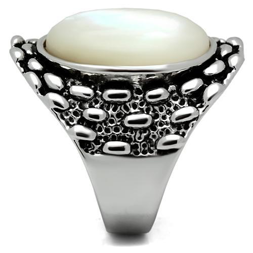 MA3W186 - Rhodium Brass Ring with Precious Stone Conch in White