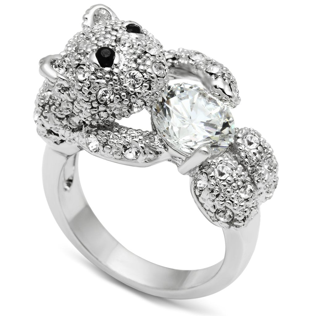 MA3W187 - Rhodium Brass Ring with AAA Grade CZ  in Clear