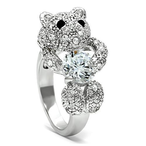 MA3W187 - Rhodium Brass Ring with AAA Grade CZ  in Clear