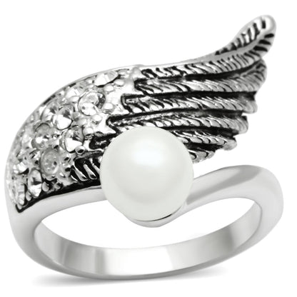 MA3W191 - Rhodium Brass Ring with Synthetic Pearl in White