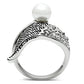MA3W191 - Rhodium Brass Ring with Synthetic Pearl in White
