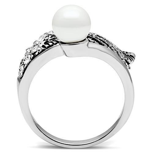 MA3W191 - Rhodium Brass Ring with Synthetic Pearl in White