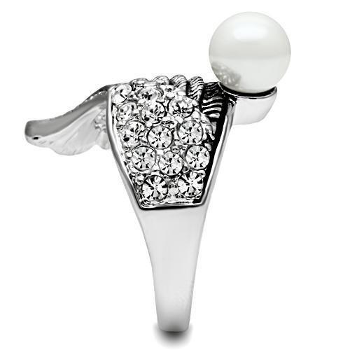 MA3W191 - Rhodium Brass Ring with Synthetic Pearl in White