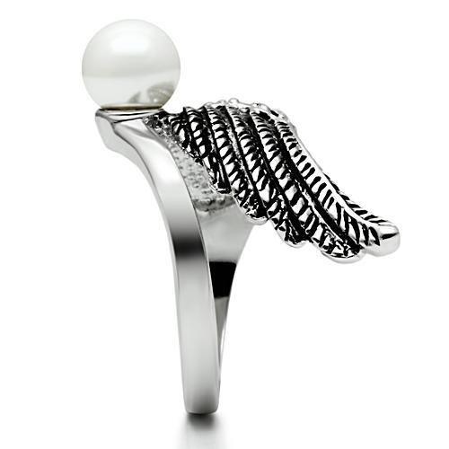 MA3W191 - Rhodium Brass Ring with Synthetic Pearl in White