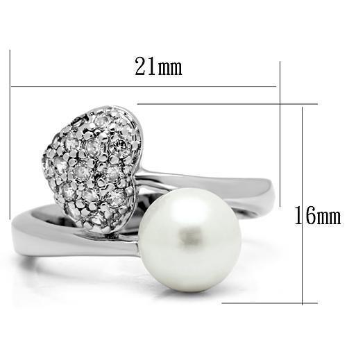 MA3W192 - Rhodium Brass Ring with Synthetic Pearl in White