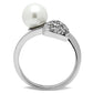 MA3W192 - Rhodium Brass Ring with Synthetic Pearl in White