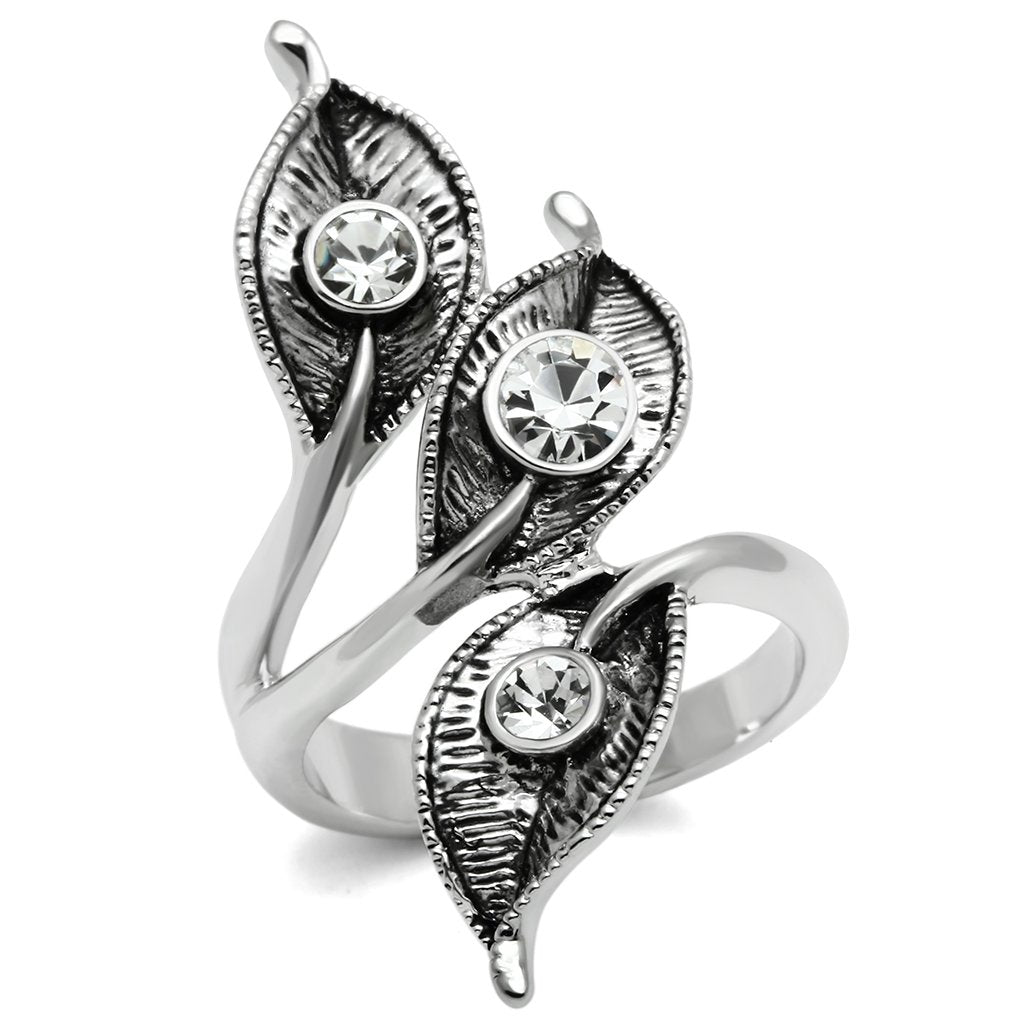 MA3W193 - Rhodium Brass Ring with Top Grade Crystal  in Clear