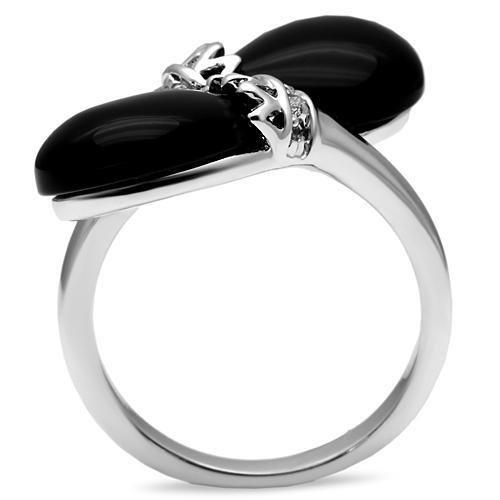 MA3W195 - Rhodium Brass Ring with Semi-Precious Onyx in Jet