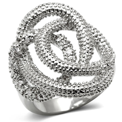 MA3W196 - Rhodium Brass Ring with AAA Grade CZ  in Clear