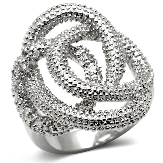 MA3W196 - Rhodium Brass Ring with AAA Grade CZ  in Clear