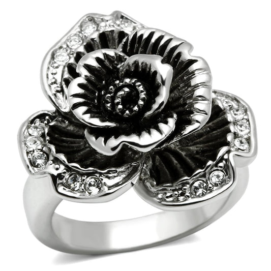 MA3W198 - Rhodium Brass Ring with Top Grade Crystal  in Clear