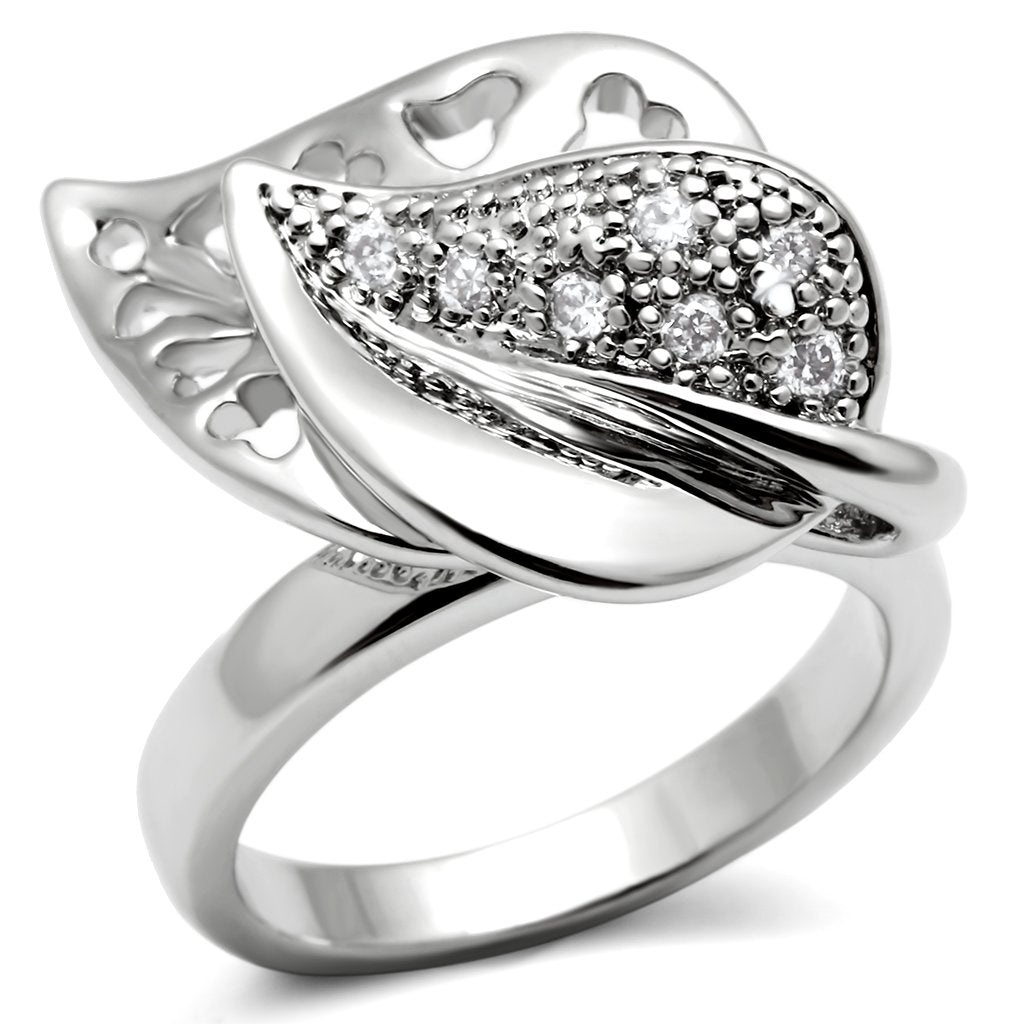 MA3W200 - Rhodium Brass Ring with AAA Grade CZ  in Clear
