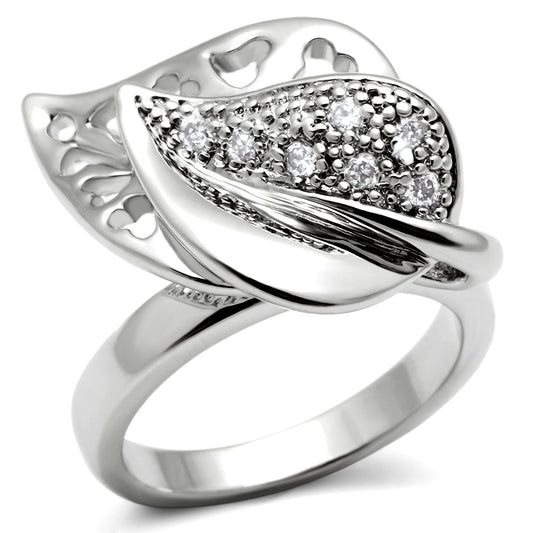 MA3W200 - Rhodium Brass Ring with AAA Grade CZ  in Clear