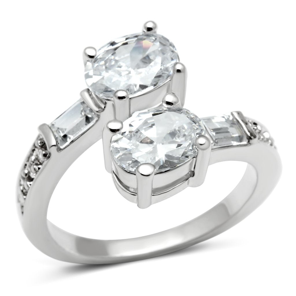 MA3W203 - Rhodium Brass Ring with AAA Grade CZ  in Clear