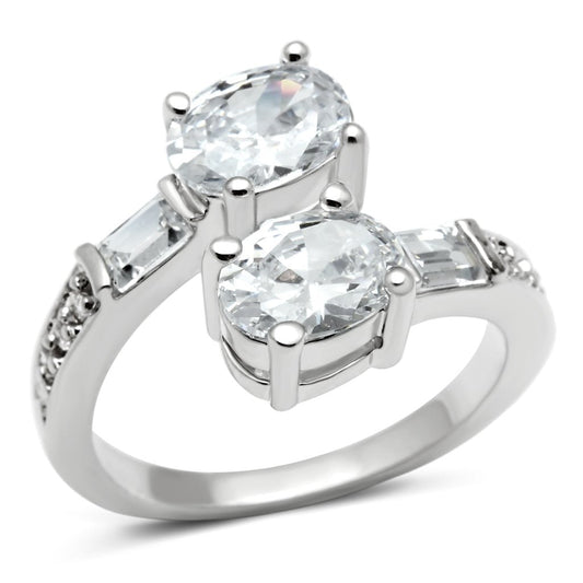 MA3W203 - Rhodium Brass Ring with AAA Grade CZ  in Clear