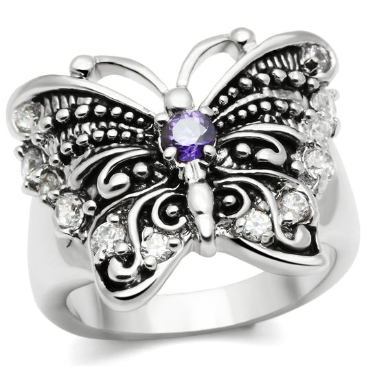 MA3W204 - Rhodium Brass Ring with AAA Grade CZ  in Amethyst