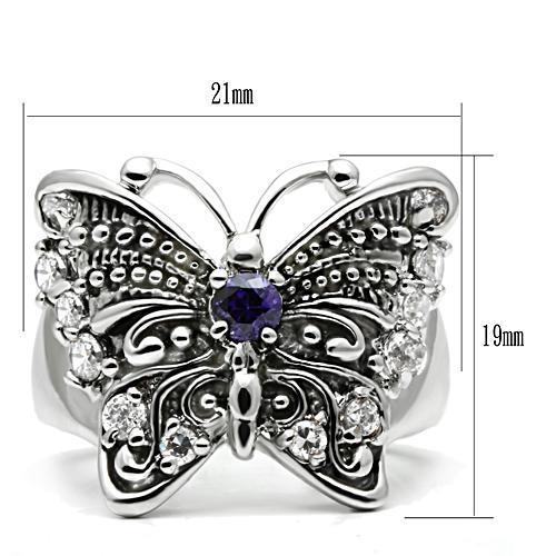 MA3W204 - Rhodium Brass Ring with AAA Grade CZ  in Amethyst