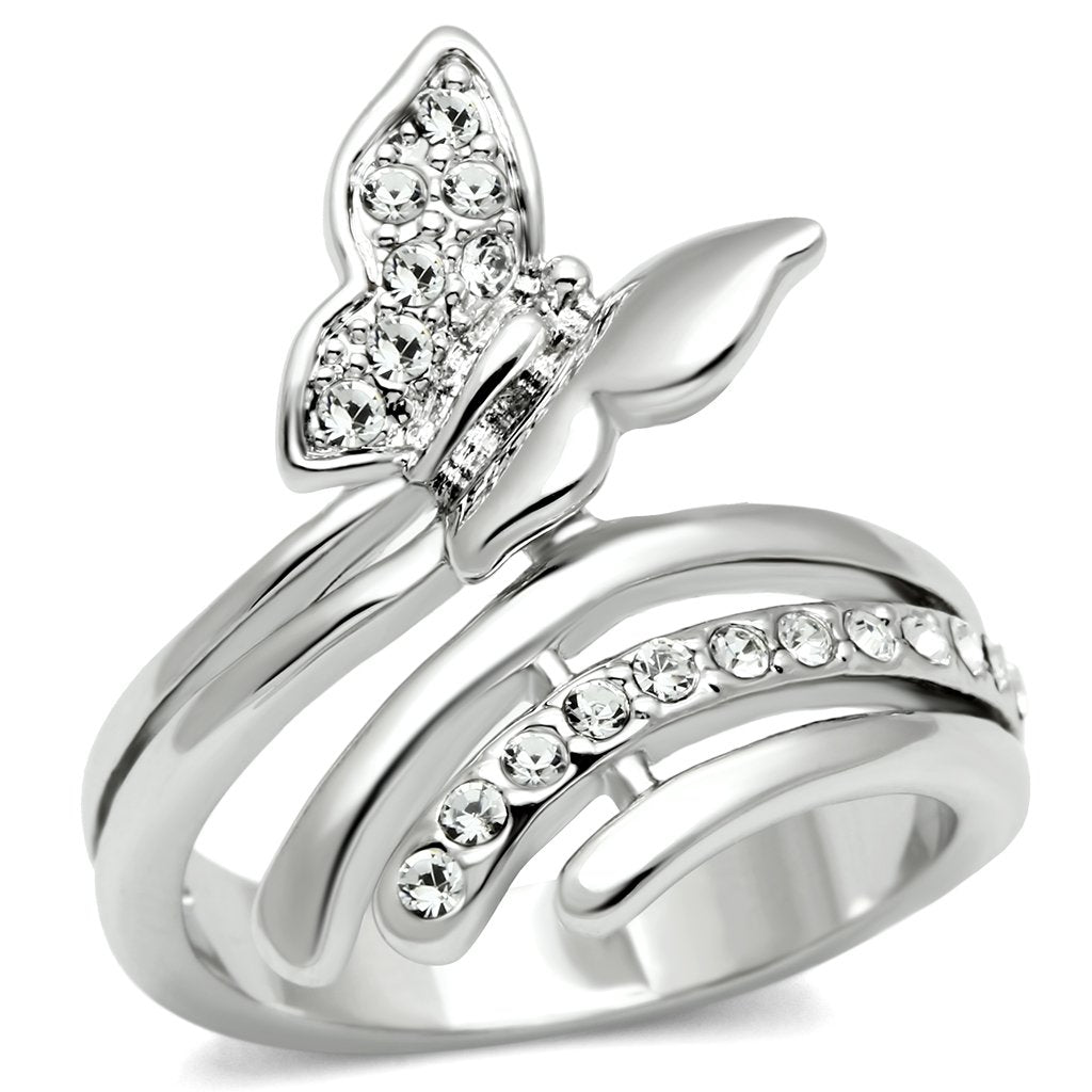 MA3W208 - Rhodium Brass Ring with Top Grade Crystal  in Clear