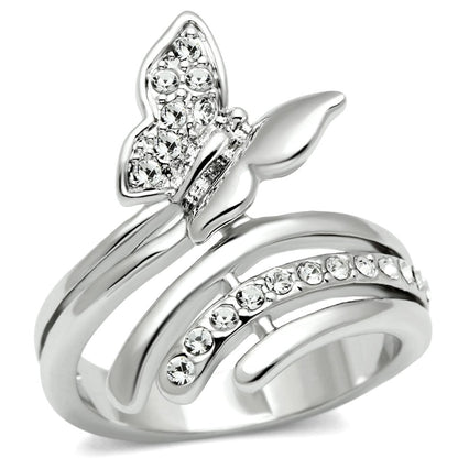 MA3W208 - Rhodium Brass Ring with Top Grade Crystal  in Clear