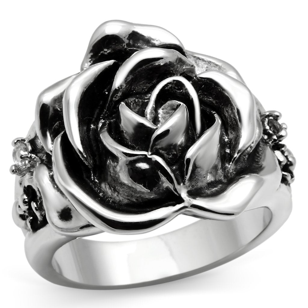 MA3W210 - Rhodium Brass Ring with AAA Grade CZ  in Clear
