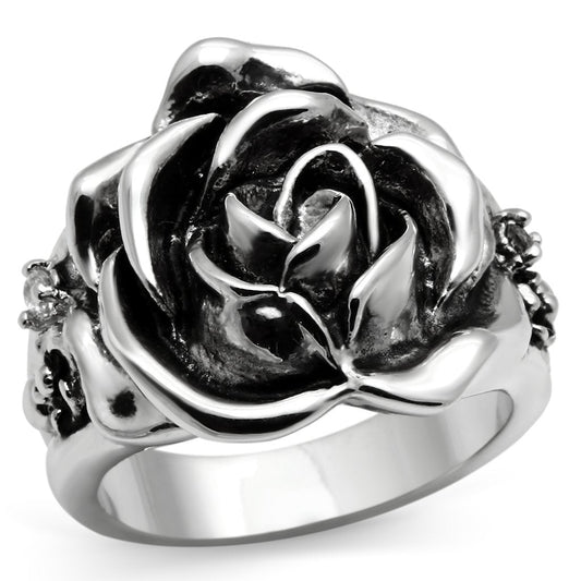 MA3W210 - Rhodium Brass Ring with AAA Grade CZ  in Clear