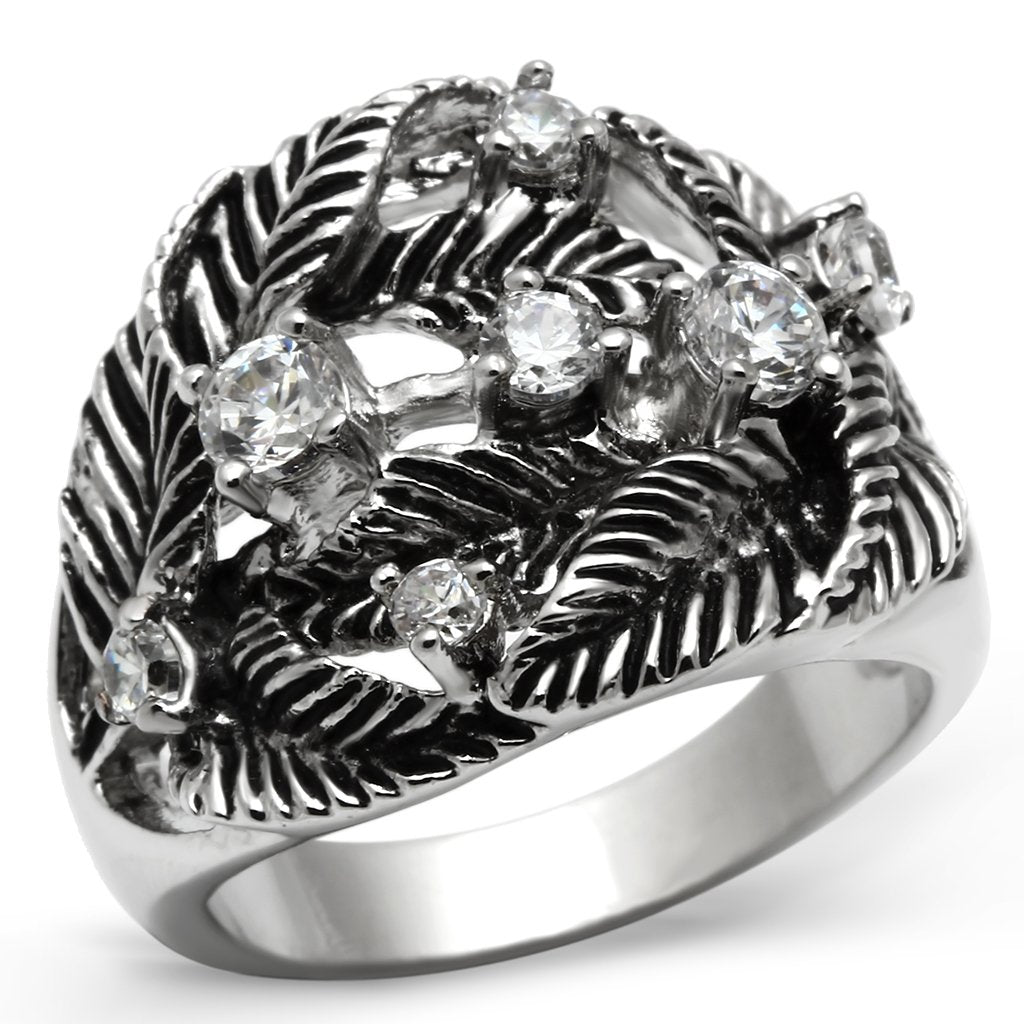 MA3W211 - Rhodium Brass Ring with AAA Grade CZ  in Clear
