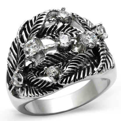 MA3W211 - Rhodium Brass Ring with AAA Grade CZ  in Clear
