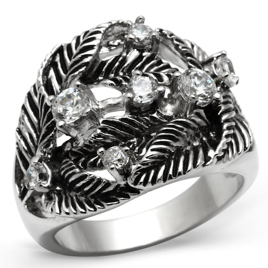 MA3W211 - Rhodium Brass Ring with AAA Grade CZ  in Clear