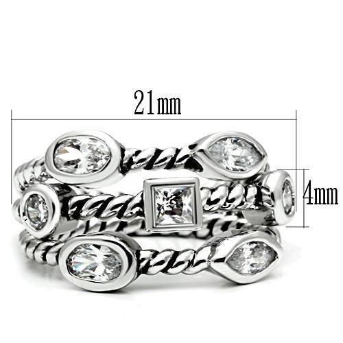 MA3W212 - Rhodium Brass Ring with AAA Grade CZ  in Clear