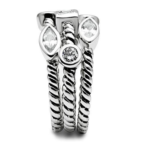 MA3W212 - Rhodium Brass Ring with AAA Grade CZ  in Clear