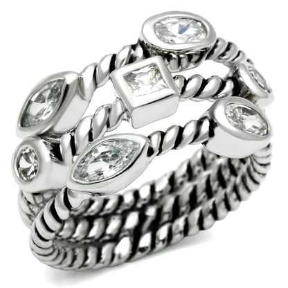 MA3W212 - Rhodium Brass Ring with AAA Grade CZ  in Clear