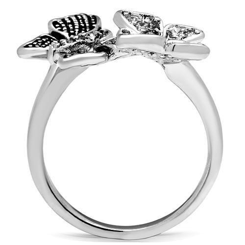 MA3W214 - Rhodium Brass Ring with AAA Grade CZ  in Clear