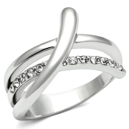 MA3W216 - Rhodium Brass Ring with Top Grade Crystal  in Clear