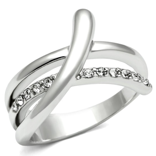 MA3W216 - Rhodium Brass Ring with Top Grade Crystal  in Clear