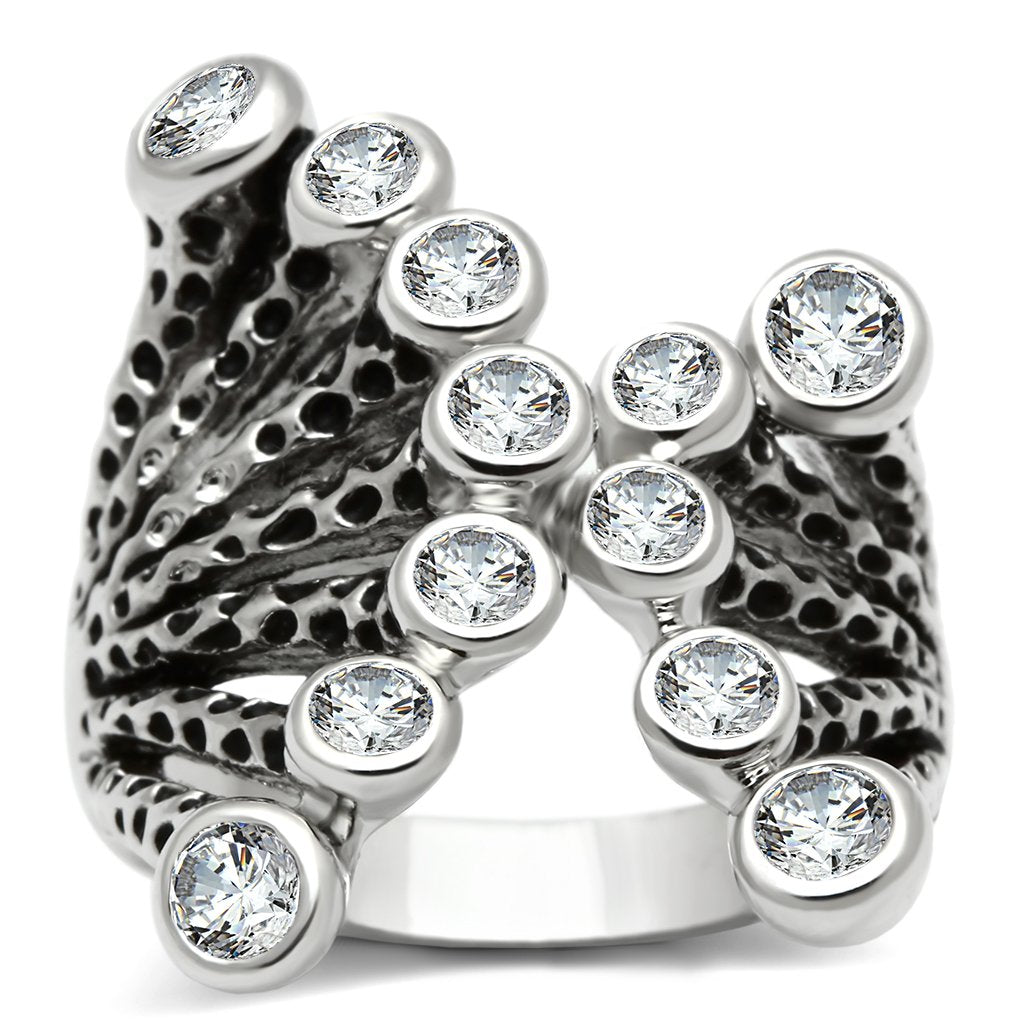 MA3W218 - Rhodium Brass Ring with AAA Grade CZ  in Clear