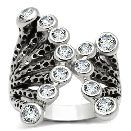 MA3W218 - Rhodium Brass Ring with AAA Grade CZ  in Clear