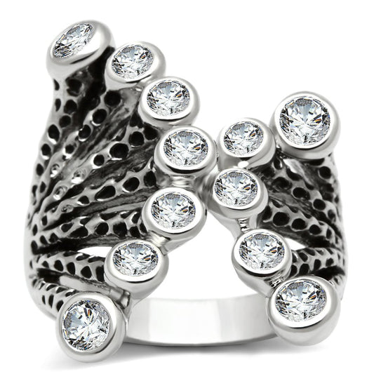 MA3W218 - Rhodium Brass Ring with AAA Grade CZ  in Clear