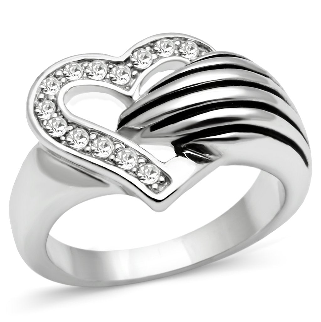 MA3W219 - Rhodium Brass Ring with Top Grade Crystal  in Clear