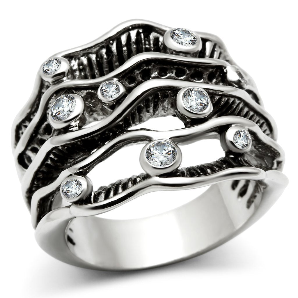 MA3W221 - Rhodium Brass Ring with AAA Grade CZ  in Clear