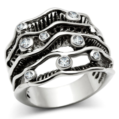 MA3W221 - Rhodium Brass Ring with AAA Grade CZ  in Clear
