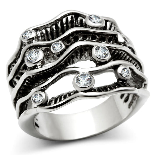 MA3W221 - Rhodium Brass Ring with AAA Grade CZ  in Clear