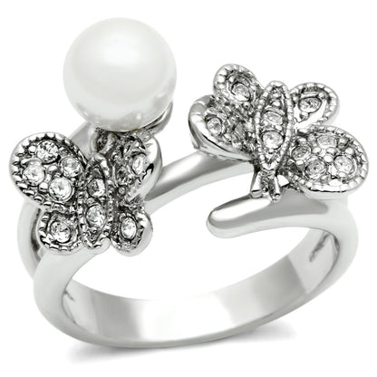 MA3W223 - Rhodium Brass Ring with Synthetic Pearl in White