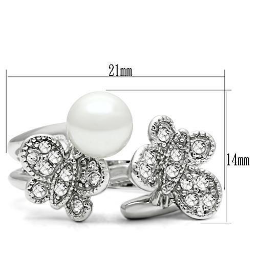 MA3W223 - Rhodium Brass Ring with Synthetic Pearl in White