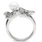 MA3W223 - Rhodium Brass Ring with Synthetic Pearl in White