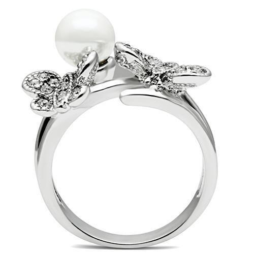 MA3W223 - Rhodium Brass Ring with Synthetic Pearl in White