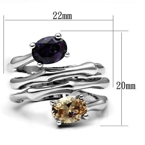 MA3W224 - Rhodium Brass Ring with AAA Grade CZ  in Multi Color