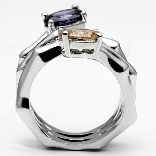 MA3W224 - Rhodium Brass Ring with AAA Grade CZ  in Multi Color