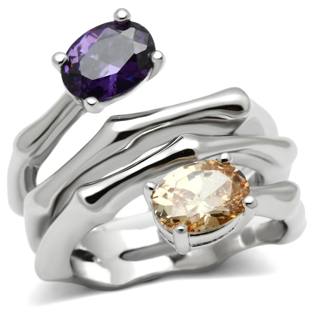 MA3W224 - Rhodium Brass Ring with AAA Grade CZ  in Multi Color