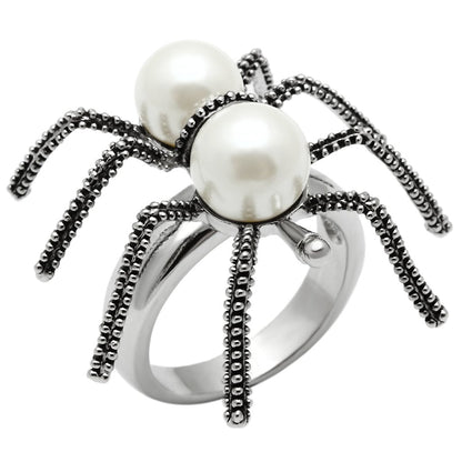 MA3W226 - Rhodium Brass Ring with Synthetic Pearl in White