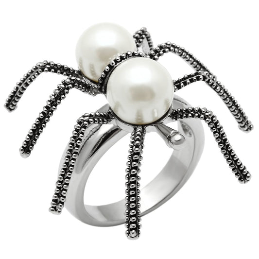 MA3W226 - Rhodium Brass Ring with Synthetic Pearl in White